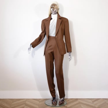 Vintage 1990s Christian Dior Brown Wool Slim Trouser Blazer Suit UK 10-12/6-8 