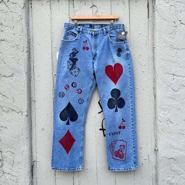 Gambler Patchwork Print Blue Vintage KEY Work Denim, 36”