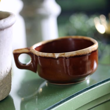 Vintage Brown Drip Glaze Soup Mug | 1970s Stoneware Chili Cup Handle 