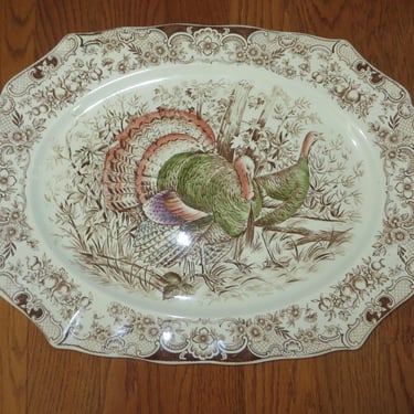 Vintage Johnson Brothers Wild Turkeys Platter - Wild Turkeys Thanksgiving Transferware Large Platter 