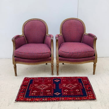 French Style Checkered  Arm Chairs
