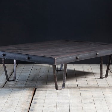 Custom made, industrial coffee table with bolted steel frame. Made to size. Guide price only. 