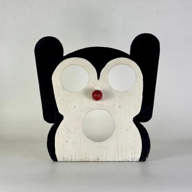 Vintage Primitive Homemade Wood Mickey With Red Nose Ball Toss Game Board 