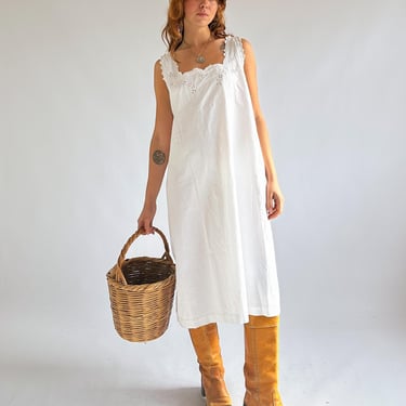 Antique Edwardian French white cotton chemise / butterfly embroidery / cottage dress 