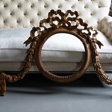 Antique Circa 18th-19th Century French Neoclassical Giltwood Frame Filigree Hand Carved Ribbon Mirror Frame 