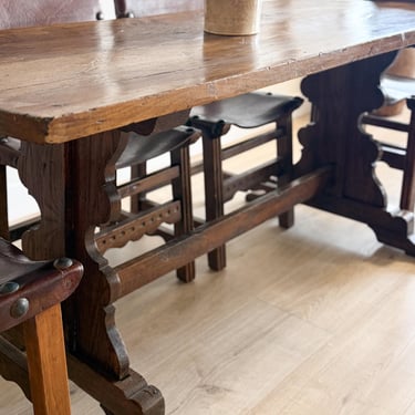 Antique French Dining Table with Oak/Ash base, Fruitwood Top 