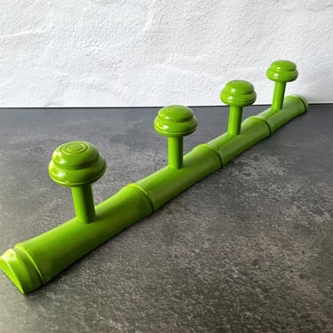 Vintage Wood Coat Rack, Green Faux Bamboo 