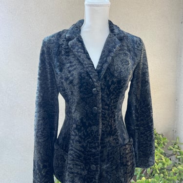 Vintage Y2K Betsey Johnson faux fur jacket blazer black brown animal print sz M/L 