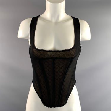 MIAOU Size S Black Tan Polyester Monogram Bustier Dress Top