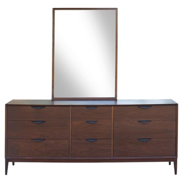 Large Mid-Century Modern Walnut Triple 9-Drawer Dresser Dillingham