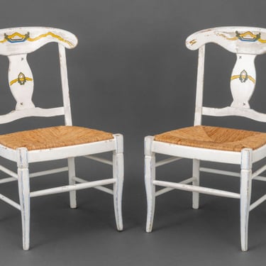 American Paint-Decorated Rush Seat Chairs, Pair