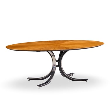 Osvaldo Borsani for Stow & Davis Mid Century Starburst Walnut and Steel Oval Dining Table - mcm 