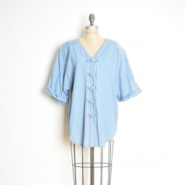 vintage 90s denim top Coldwater Creek raglan baseball shirt oversized blouse XL 