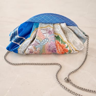 Blue Silk handbag, Japanese obi silk pouch, pink clutch, Silk Clutch, dumpling silk bag, wedding handbag, kimono bag, obi silk handbag, 