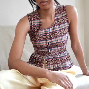 woven intricate pleated lurex vest 