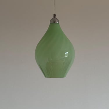 Vintage Green Opal Glass Globe Pendant Lamp / Art Deco Orb Ceiling Light / Antique Lighting / Dinning Room Lighting / Yugoslavia / 1950s 