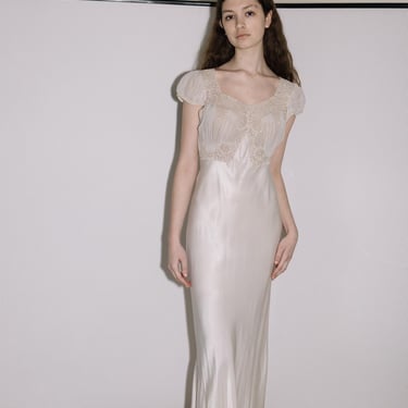 antique 1940s ivory satin lace bridal gown nightgown 