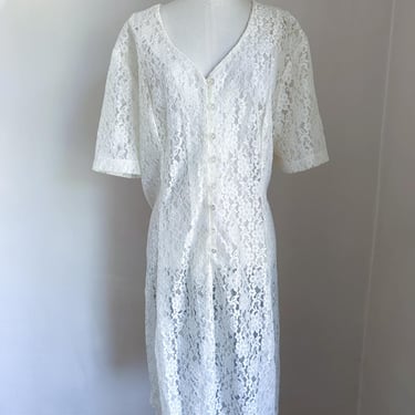 Vintage 1980s White Lace Corset Back Dress / XL-2XL 