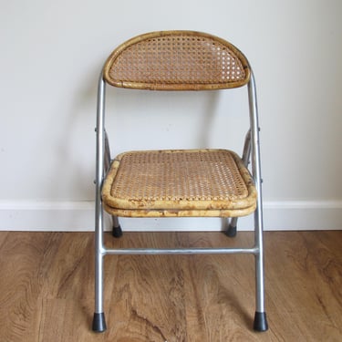 Vintage Folding Cane Kids Chair – Chrome Frame Child’s Folding Seat 