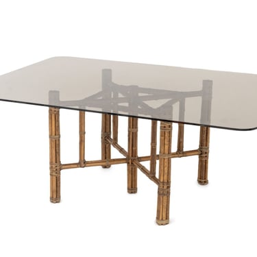 McGuire Furniture Modern Smoked Glass and Bamboo Dining Table