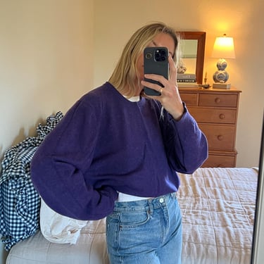Vtg 90s Purple Cashmere Sweater Knit, Vintage Plum Purple Cashmere Sweater, Crewneck Pullover Knit, Mens Boxy Sweater 