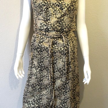 Vintage 50s 1960s Black Gold Metallic lame R & K Originals TAPESTRY Damask Wiggle Cocktail Dress Crop Top Jacket Set // US 6 8 Small Medium 