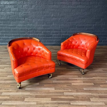 Pair of Mid-Century Californian Modern Orange Tufted Club Chairs, c.1960’s 