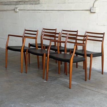 JL Moller Model 78 and 62 Walnut Dining Chairs Set of 6 Denmark Mid-Century Modern 1960s 