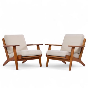 Hans Wegner for Getama GE-290 Mid Century Danish Teak Low Back Lounge Chairs - Pair - mcm 