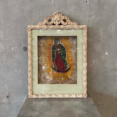 Vintage Oil On Board Painting Of La Virgen De Guadalupe