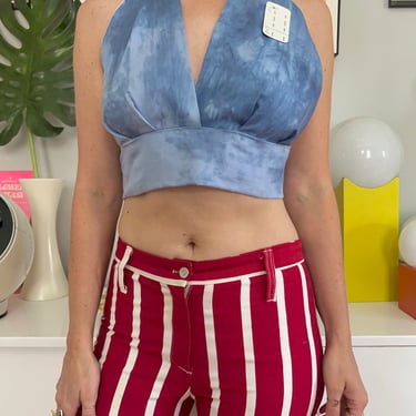 Deadstock 1970s tie dye halter top // XS - S // NWT vintage 70s cotton blend chambray crop top NOS retro hippie summer top 