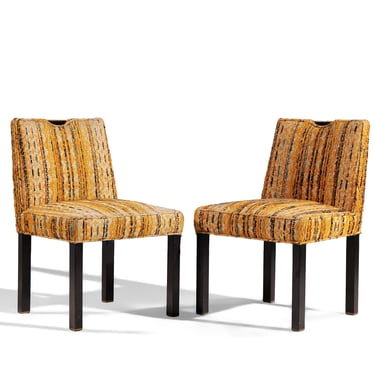 Edward Wormley for Dunbar Mid Century Brass Handled Dining Chairs - Pair - mcm 