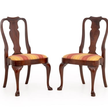 Pair of Queen Anne Style Flame Mahogany Side Chairs