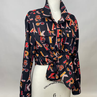 Vintage Karl Lagerfeld Blouse: Novelty Print, Eiffel Tower, Sunglasses 