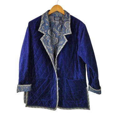 Koos of Course Quilted Velvet Jacket Reversible Small Blue Old Money Ivy League 