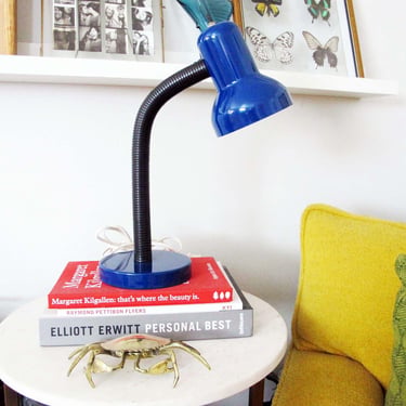 Vintage Cobalt Blue  Metal Industrial Gooseneck Lamp -  80s Desk Office Task Lamp Flexible Neck 
