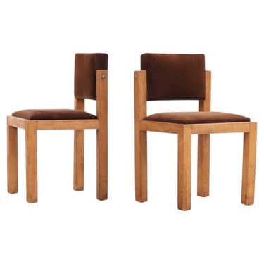 Pair of French Brutalist Oak Side Chairs with Adjustable Tilting Backs, C 1960