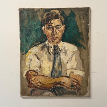 1950s Expressionist Oil Portrait Painting of Man | Unsigned Palette Knife Impasto | Vintage Mid-century Fine Art 