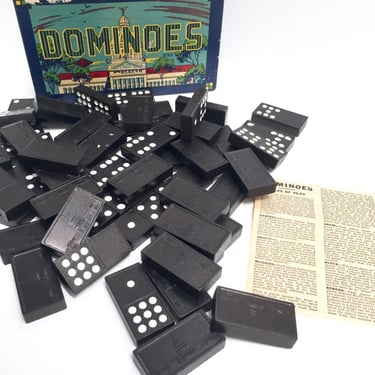 Black and white dominoes w/ capitol building | vintage Hal-Sam in original box | wooden dominoes | political decor | vintage modern 
