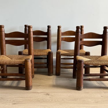 Set of Four Low Rush Chairs by Charles Dudouyt 