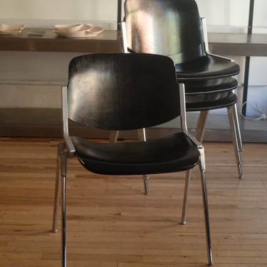 Wood and Metal Stacking Chairs (Set of 4)