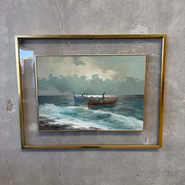1960s' M. Rinaldi Italian Fisherman Painting - Oil on Canvas