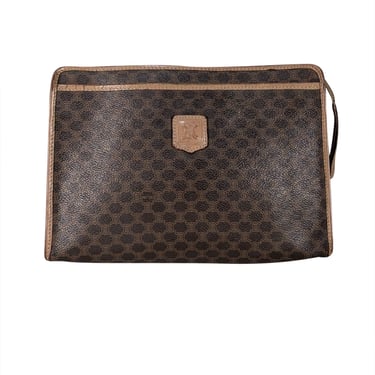 Celine - Brown & Beige Logo Print Leather Clutch