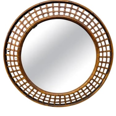 Vintage Faux Bamboo Round Rattan Wall Mirror 