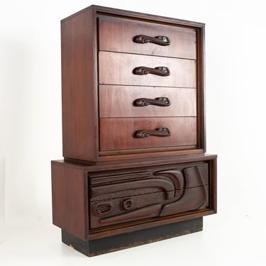 Witco Style Pulaski Oceanic Brutalist Mid Century Pedestal Base 6 Drawer Gentlemans Chest Highboy - mcm 