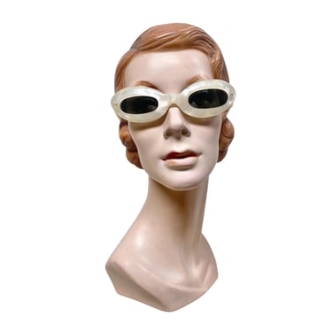 Vintage 1960s White Pearlized Lucite Sunglasses, Made in France, VFG 
