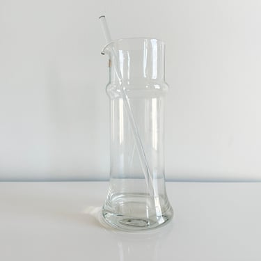 Bamboo Elegant Modern Glass Cocktail Pitcher with Stirrer Romania Vintage 