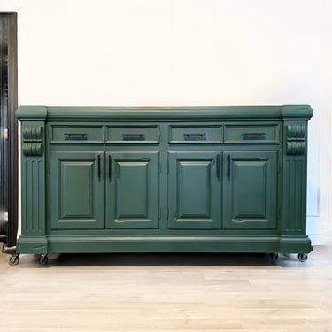 Refinished Emerald Green Kitchen Island 80&rdquo;L 