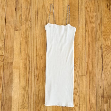 80s Rare Betsey Johnson Punk Label Stretchy Textured Bodycon Shiny Cream Party Dress with Rhinestone Straps | Extra Small/Small/Medium/Large 