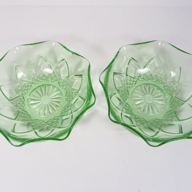 Vintage Hazel Atlas Diamond Arches Vaseline Uranium Glass Fruit Bowls 